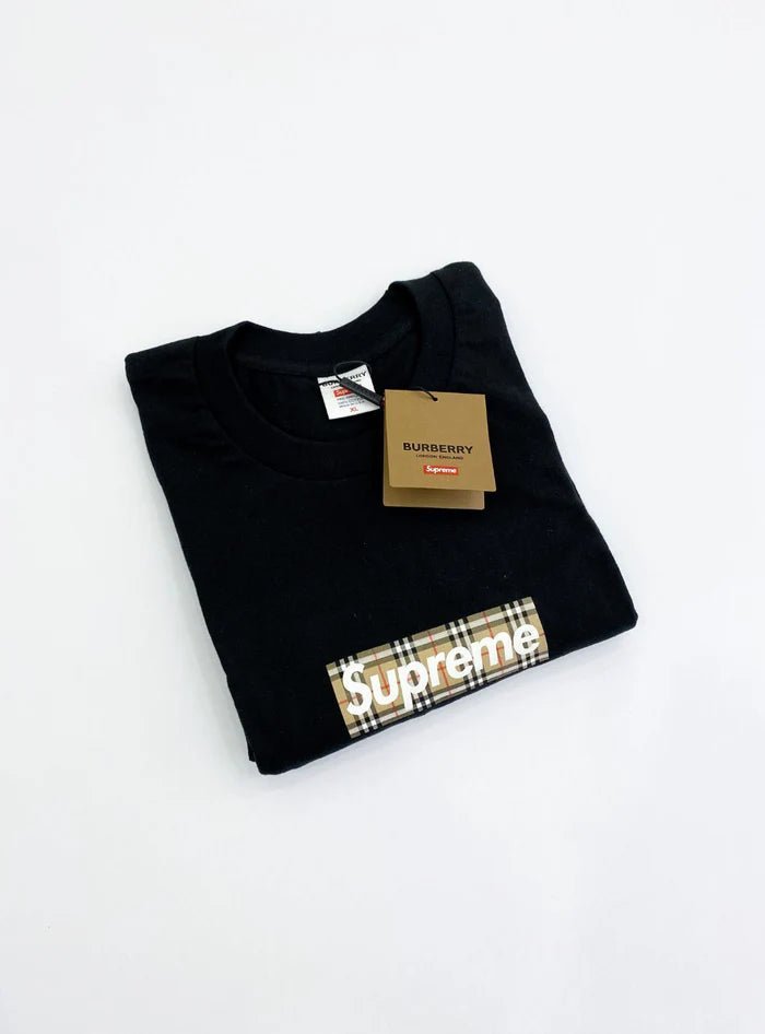 Supreme T-Shirt Burberry Box Logo Black-Hubresell